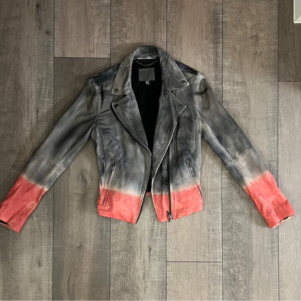 Ombré pink and black leather jacket